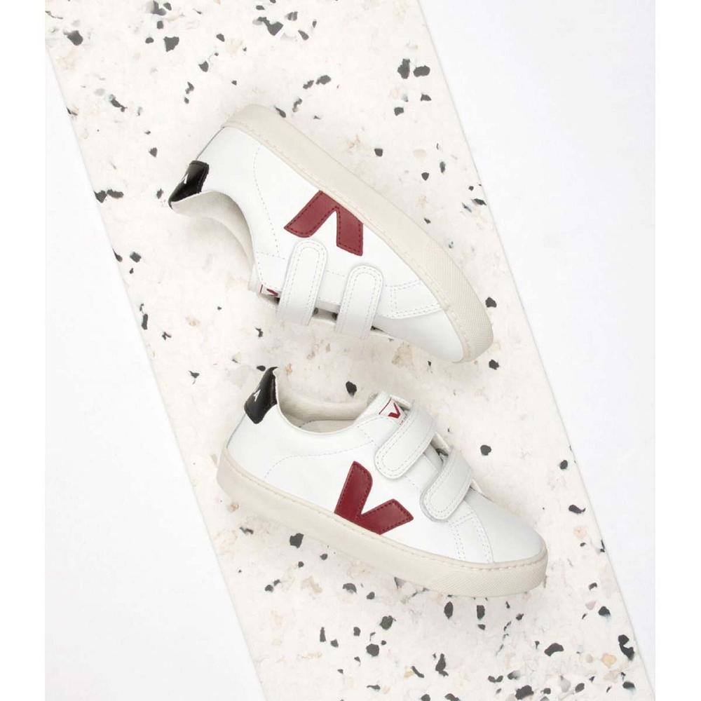 Kids' Veja ESPLAR LEATHER Sneakers White/Black/Red | ZA 819MQZ